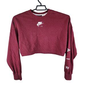 Womens Burgundy Nike Air Cropped Sweatshirt Long Sleeve Crew Neck Size M